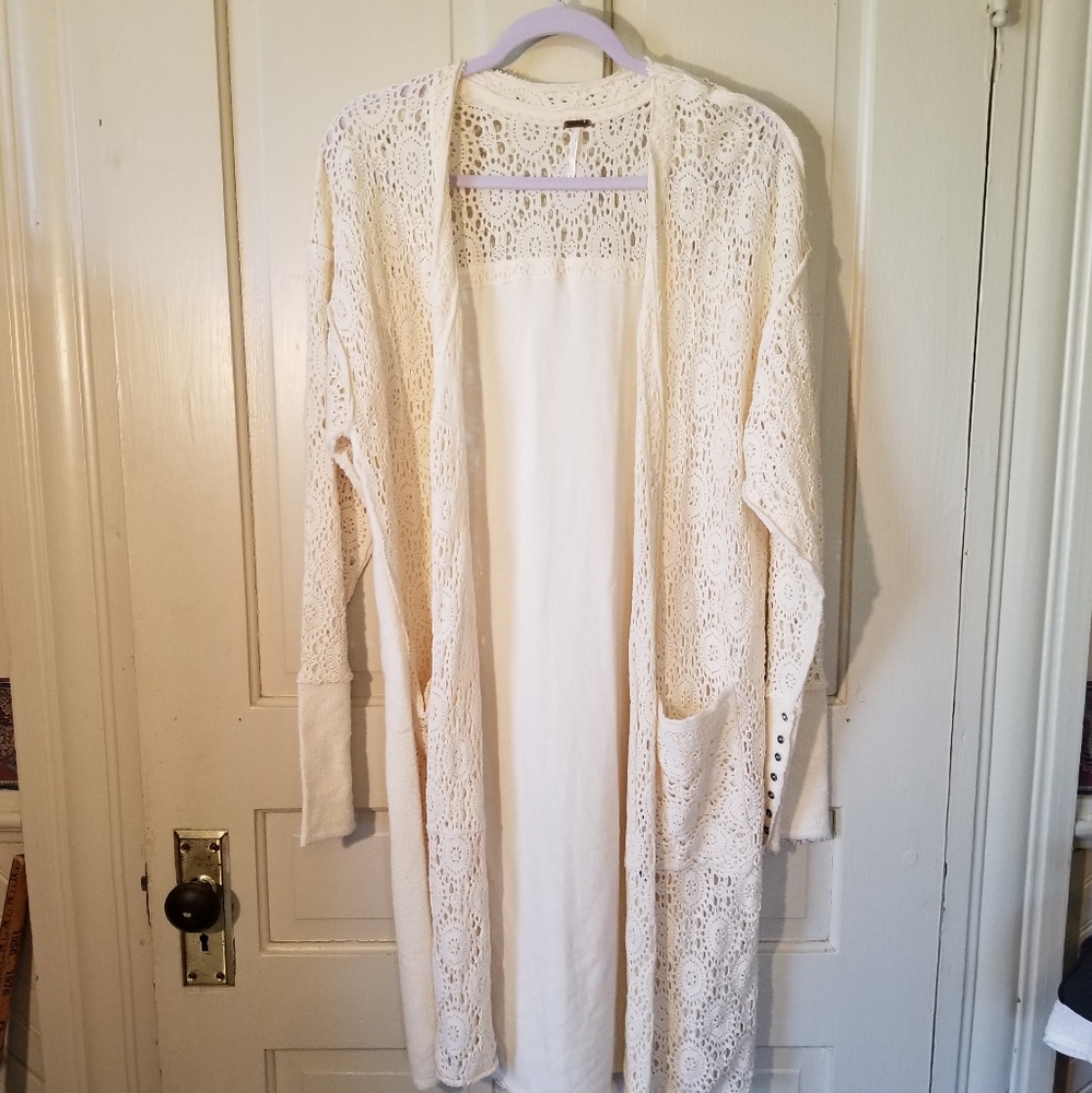 Free People Crocheted Long Duster Small